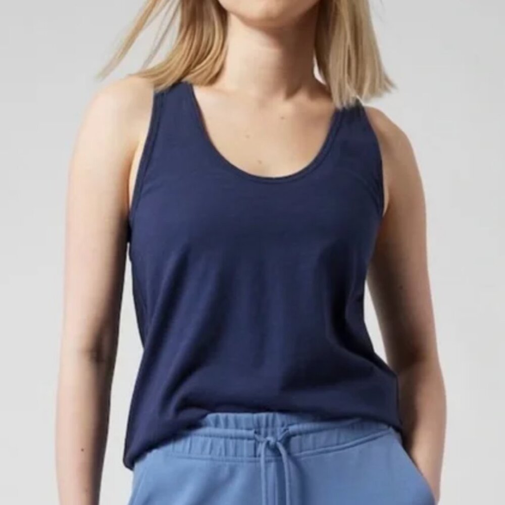 Athleta Organic Daily Tank Top Womens L Blue Soft Cotton Modern Casual Comfort